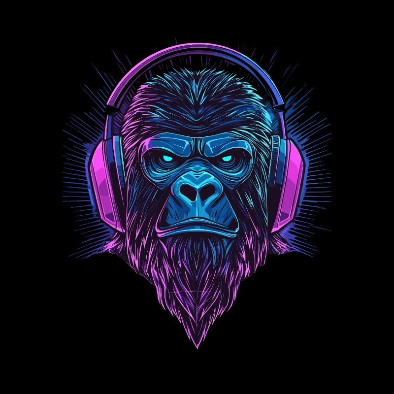 Gorilla mit Kopfhörern – Polygon Affe mit Bart