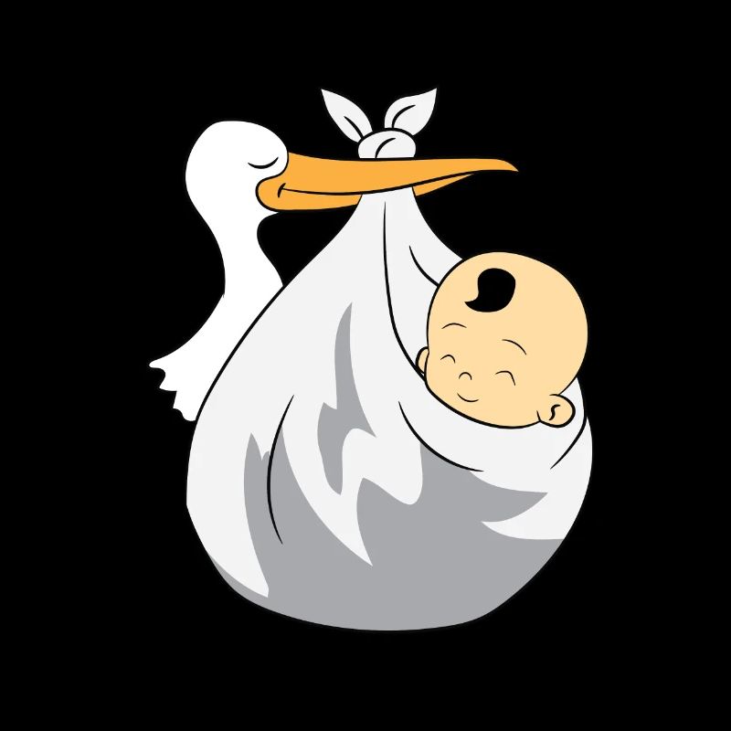 Cigogne apporte bébé - cheveux noirs, chiffon blanc