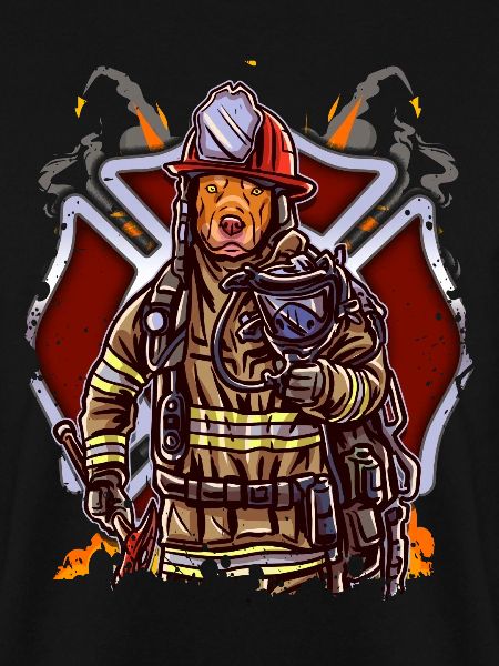 Funny Pitbull Firefighter Fireman