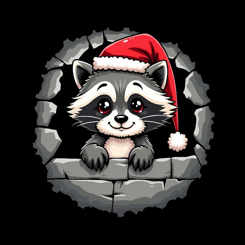 Lustiger Waschbär mit Weihnachtsmütze