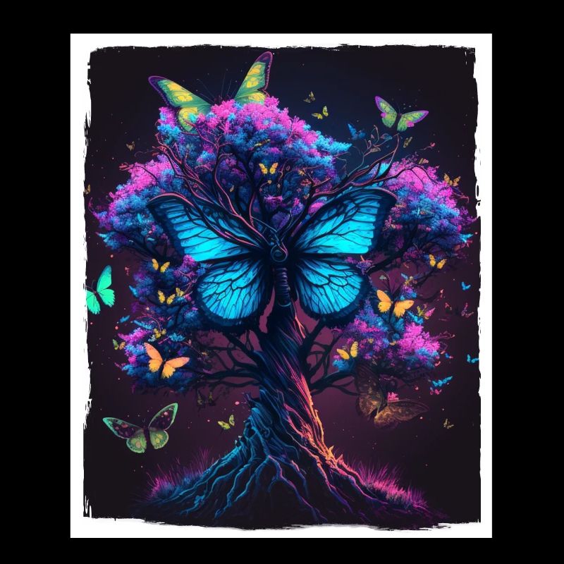 Tree Butterflies Abstract Nature Forest Grunge