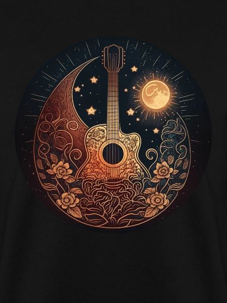 Cottagecore Acoustic Guitar Moon Star Flower