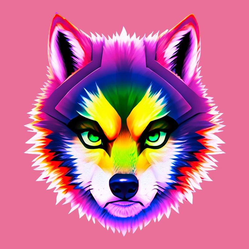 Mystical Rainbow Wolf Head