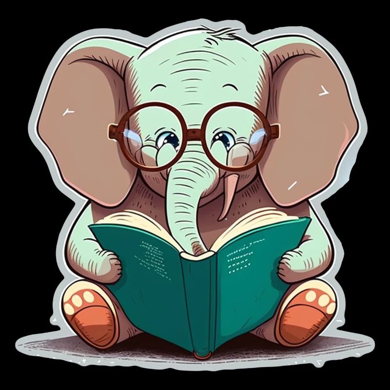 Lunettes d’éléphant mignonnes Lire des livres Lecteur