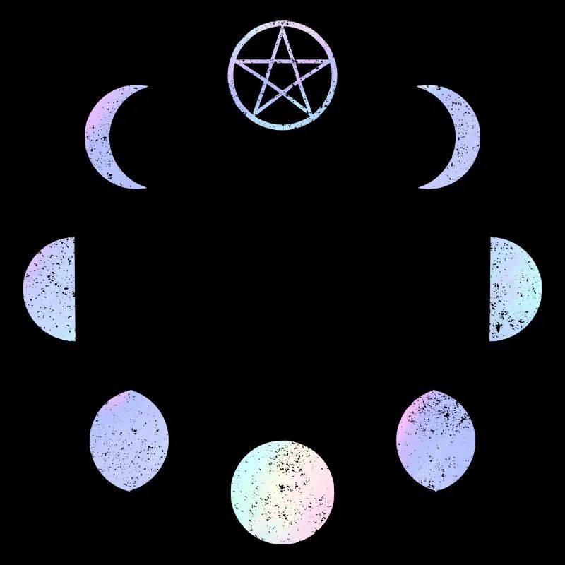 Mondphasen Pastell Regenbogen Gothic Pentagramm