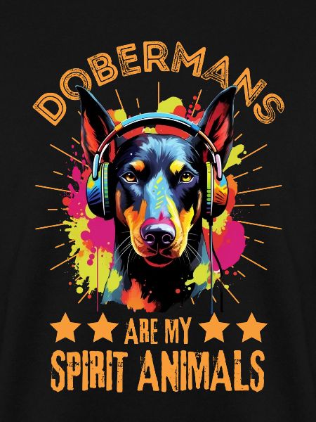 Bunter Dobermann mit Kopfhörer