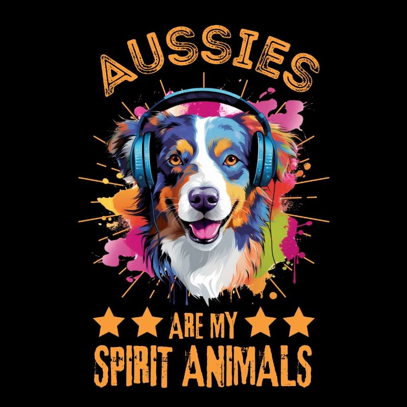 Bunter Australischer Schäferhund mit Kopfhörer