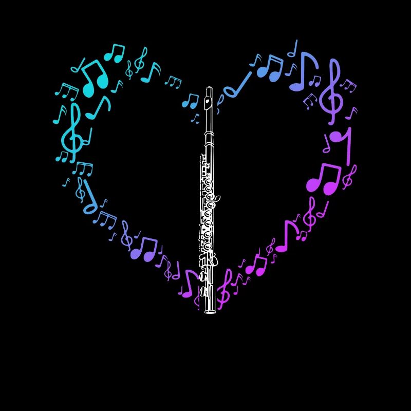 Flute Gift Music Notes Heart Love