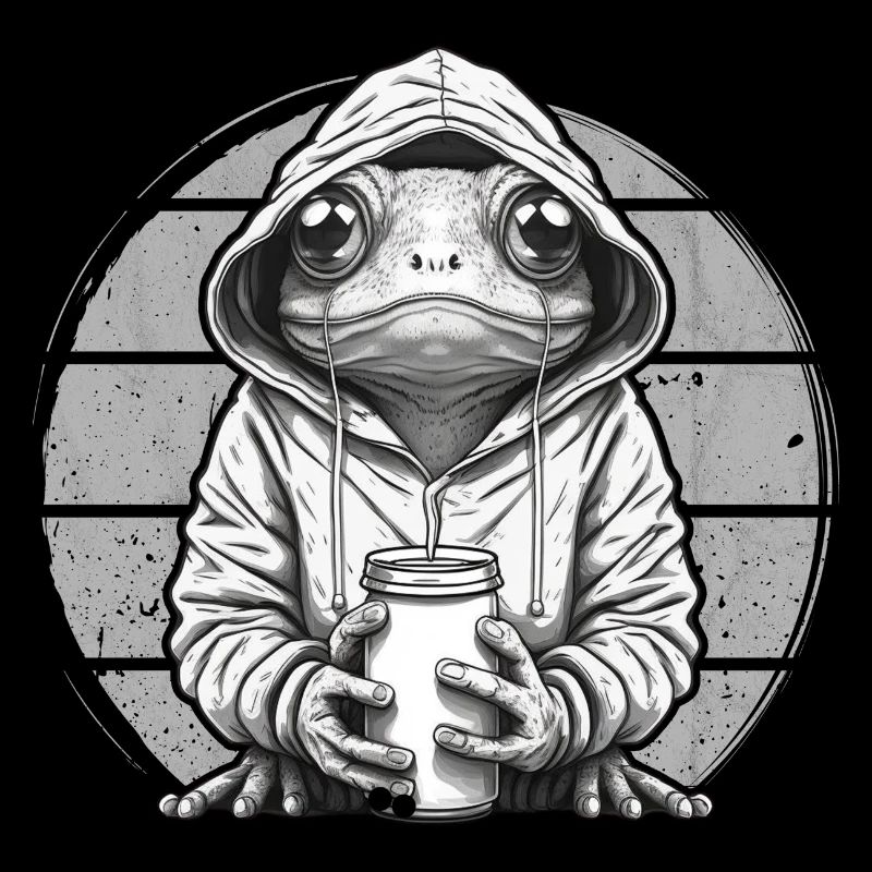 Frosch hält Kaffee