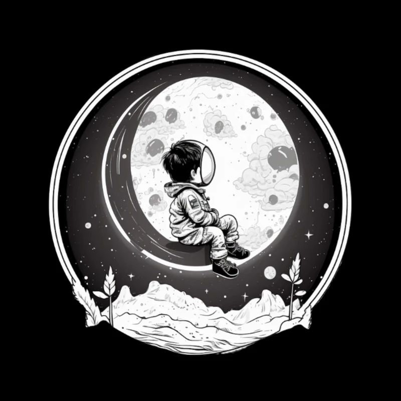 Kind Astronaut sitzt auf dem Mond
