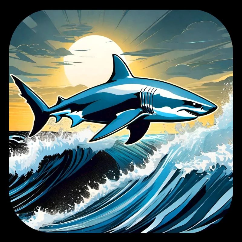 Requin sauteur avec coucher de soleil