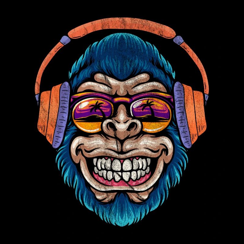 Monkey DJ singe avec un casque de lunettes de soleil cadeau