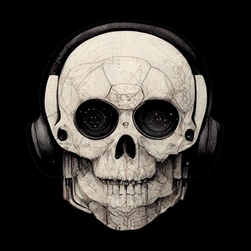 Totenkopf mit Kopfhörer