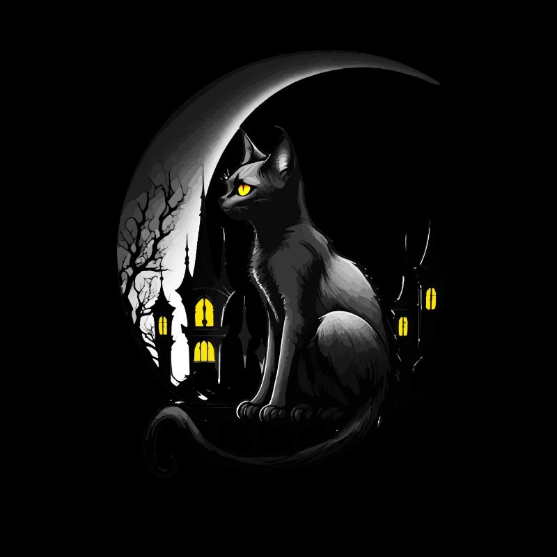 Black Cat with Crescent Moon - Gothic Gothic