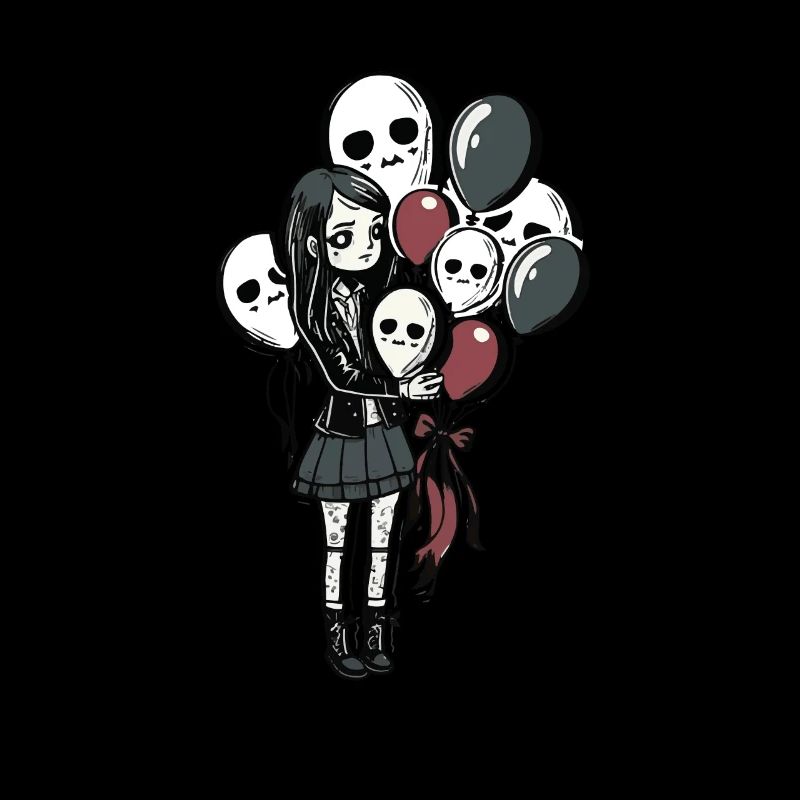 Goth Girl holds skull balloons - Gothic