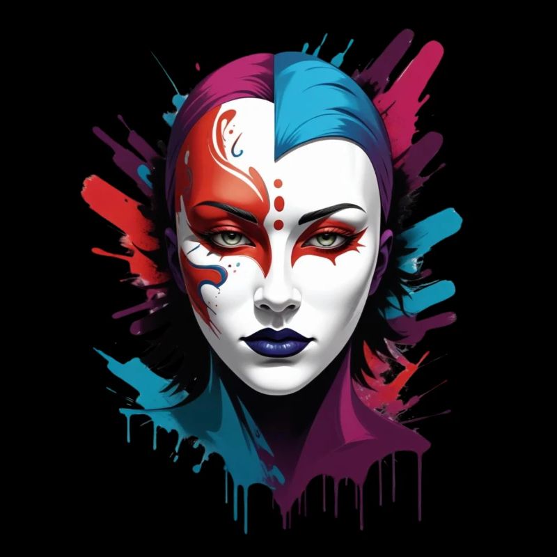 "Chromatic Chic: Die Farbenfrohe Maskenträgerin"