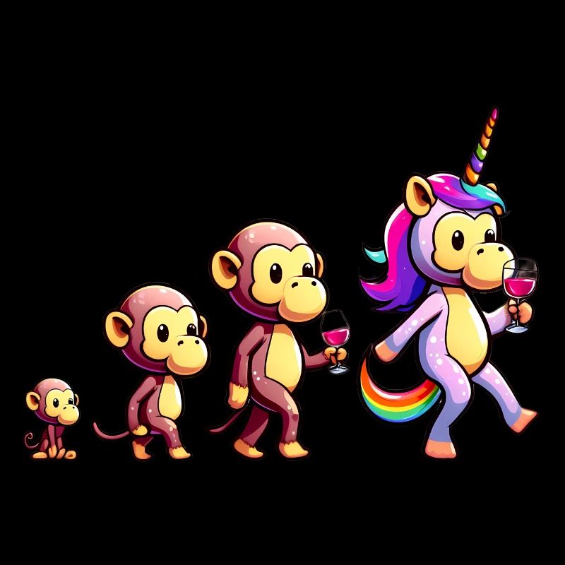 Lustig Evolution Einhorn Wein Alkohol Affe JGA
