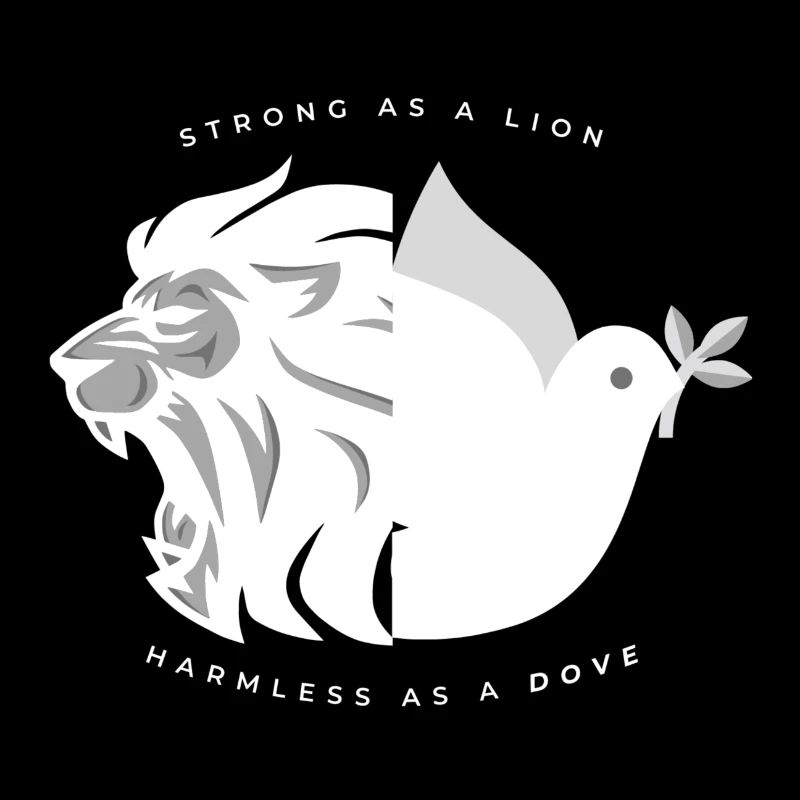 Strong and harmless, lion, dove