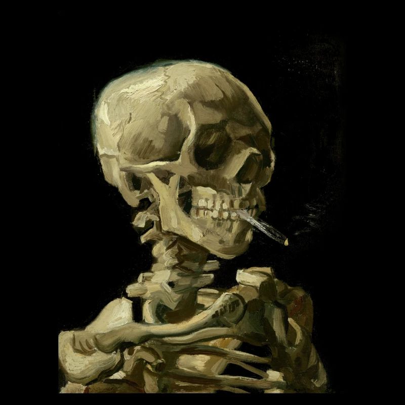 Vincent van Gogh skeleton skull with cigarette