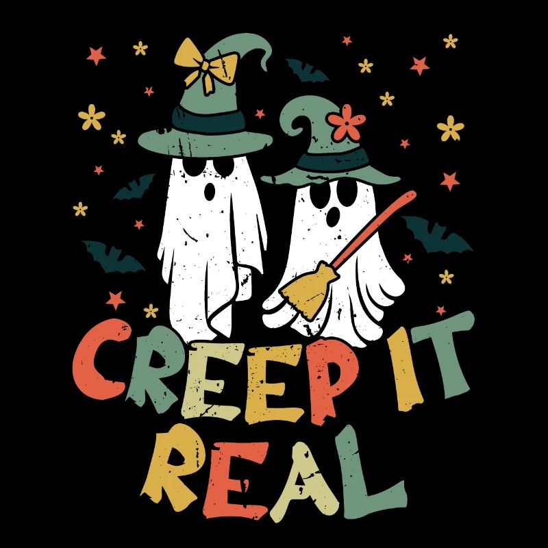 Retro Vintage Ghost Witch Lazy Creepy Halloween
