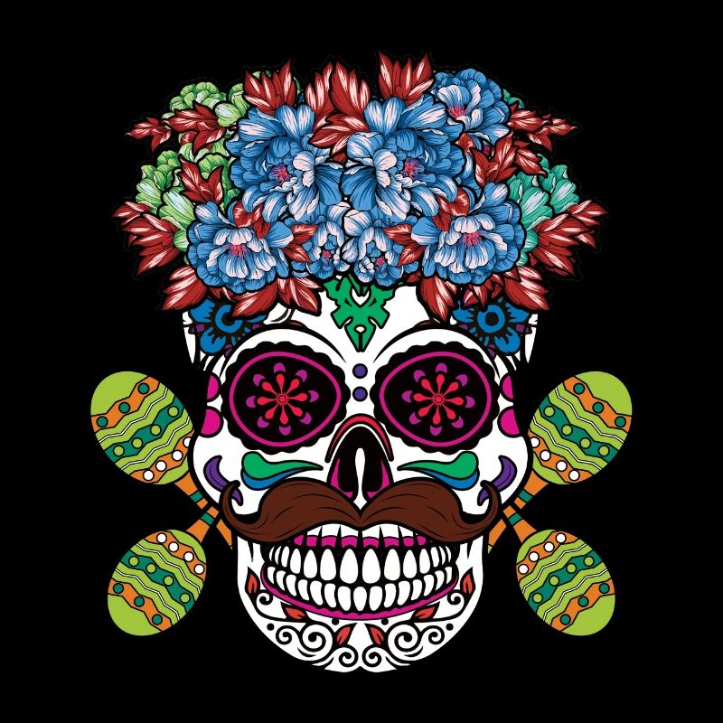 Lebendiger Día de los Muertos Totenkopf mit Blumen