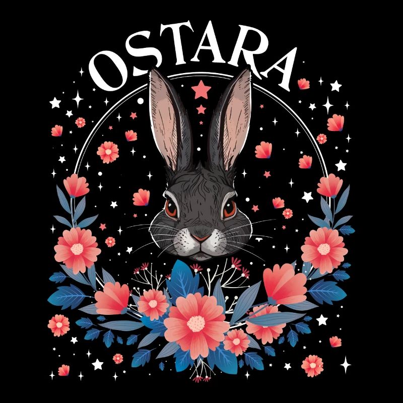 Ostara Hase Mit Blütenkranz Und Sternen
