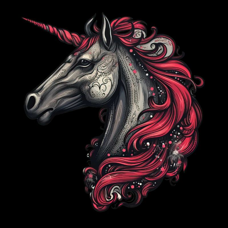 Goth Gothic Einhorn Mystisch Horror Rot Schwarz