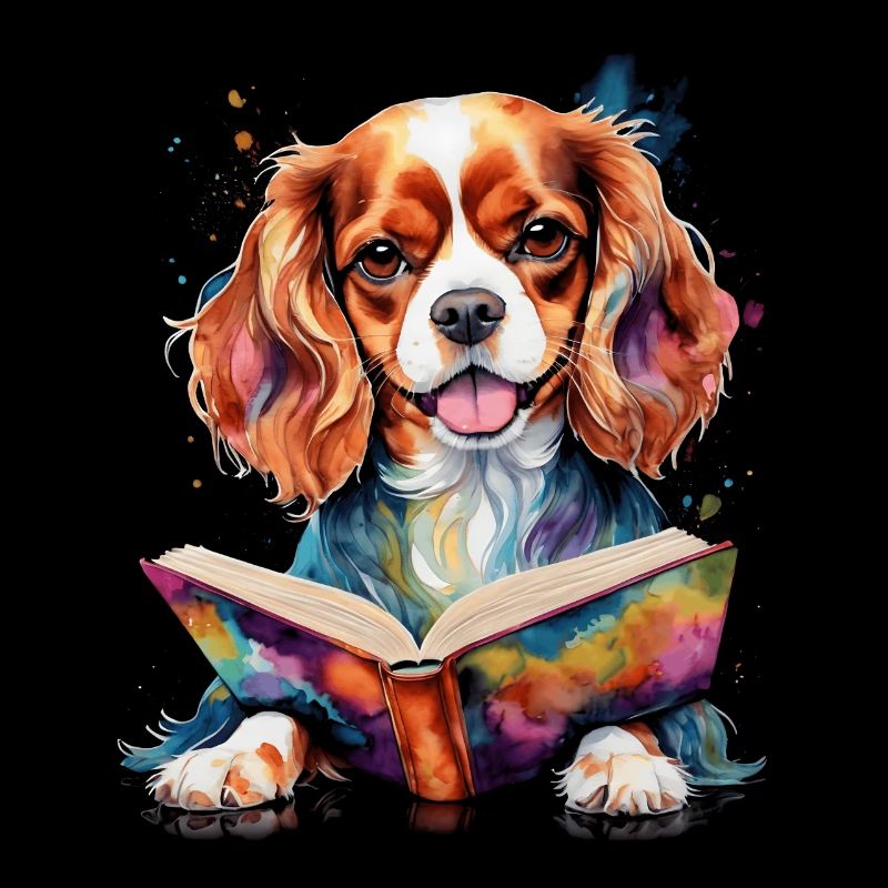 Cavalier King Charles Spaniel Reading Book Dog