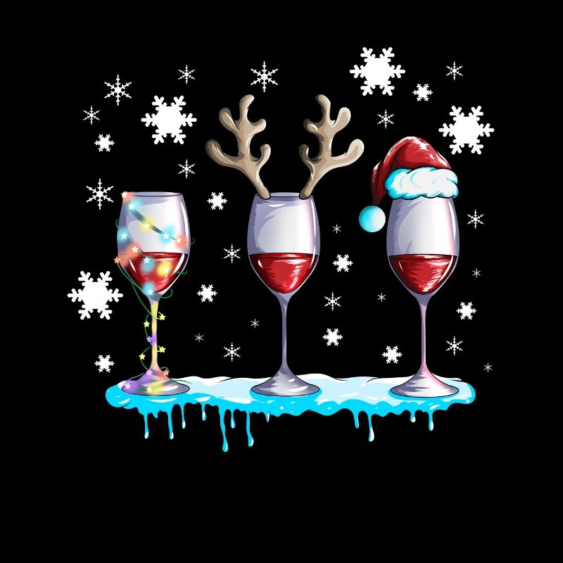 Rotwein Weinglas mir Geweih und Schnee Weihnachten