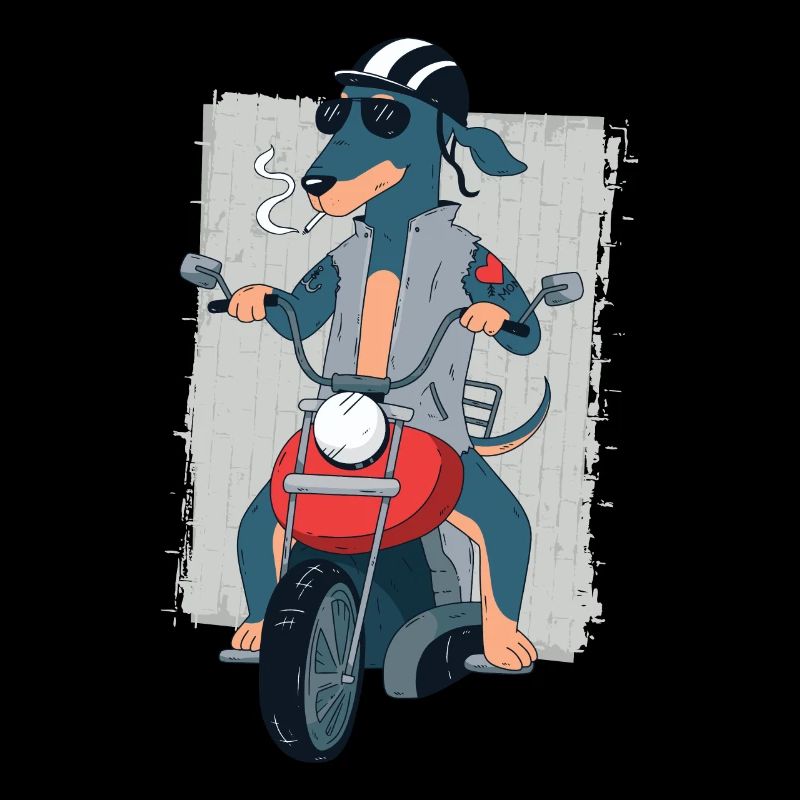 Dackel Rocker auf Motorrad Biker Geschenk 1187