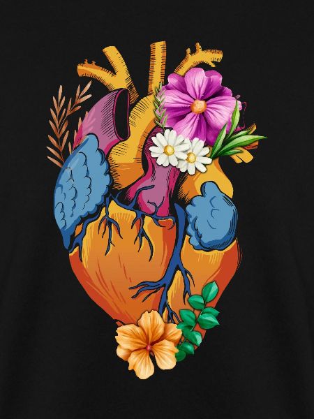 Anatomisches Herz und Blumen