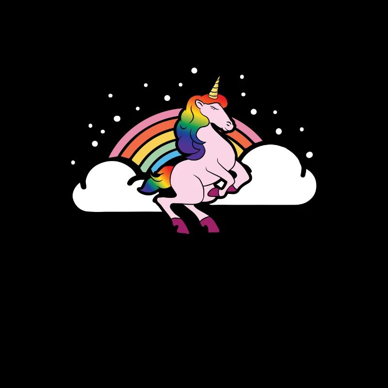 Unicorn-Einhorn in the clouds with rainbow