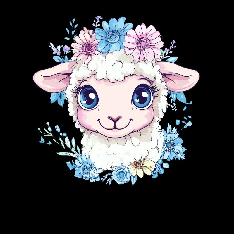 Dessin animé de mouton fleuri