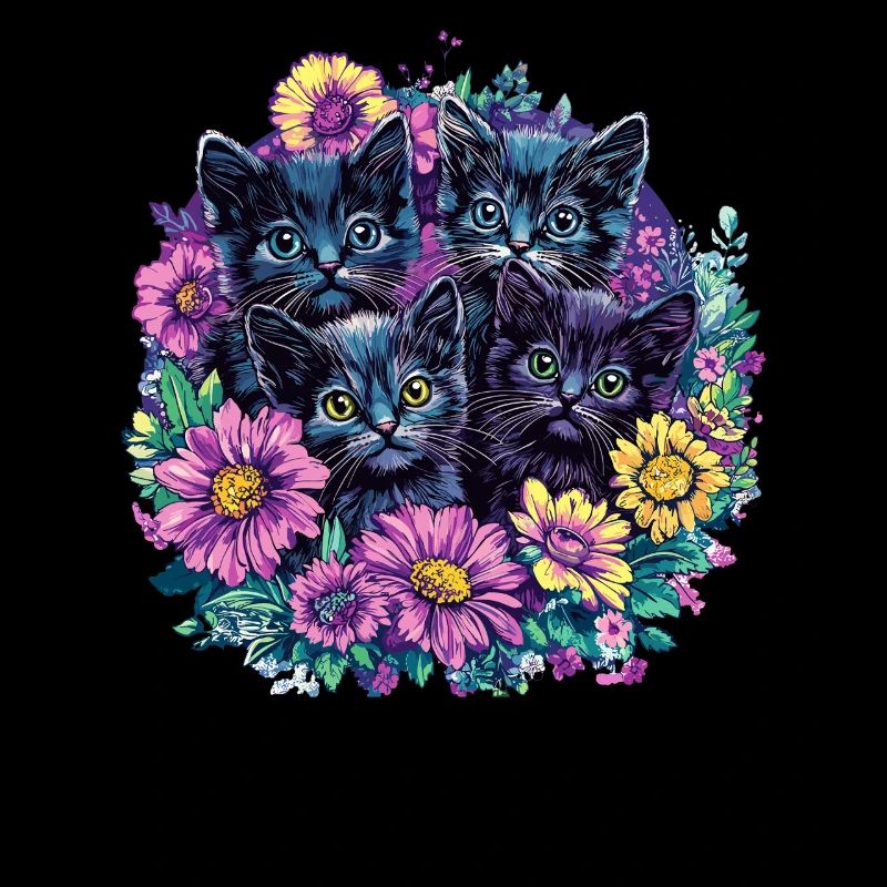 Schwarze Kätzchen mit Blumen