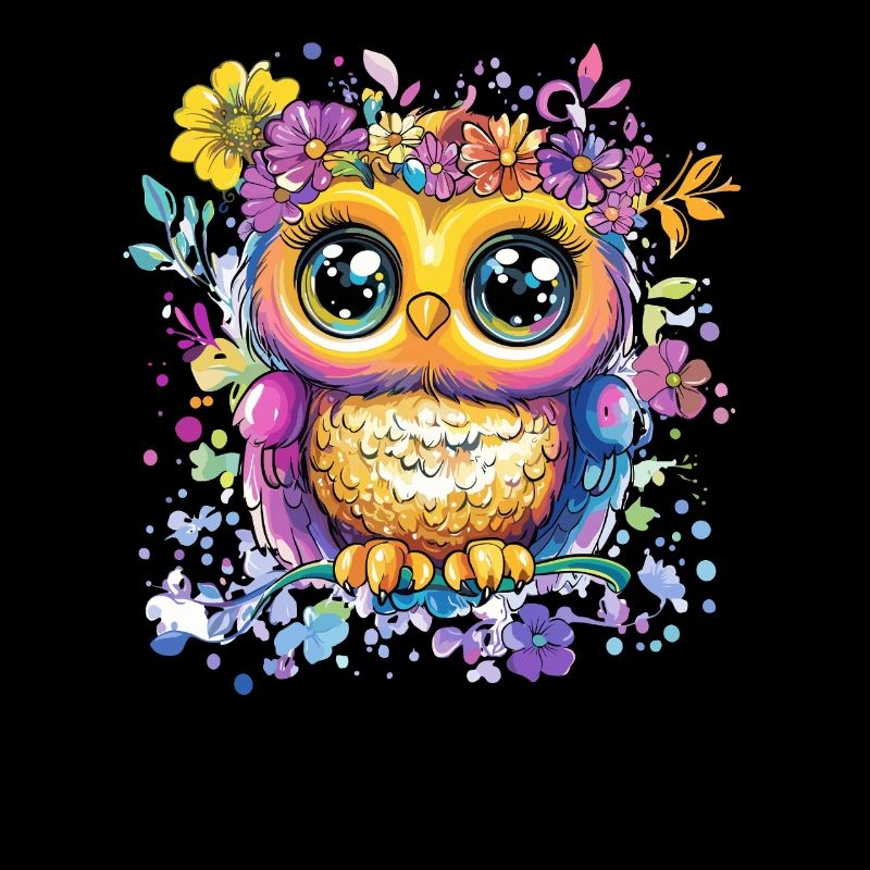 Bunte Eule mit Blüten
