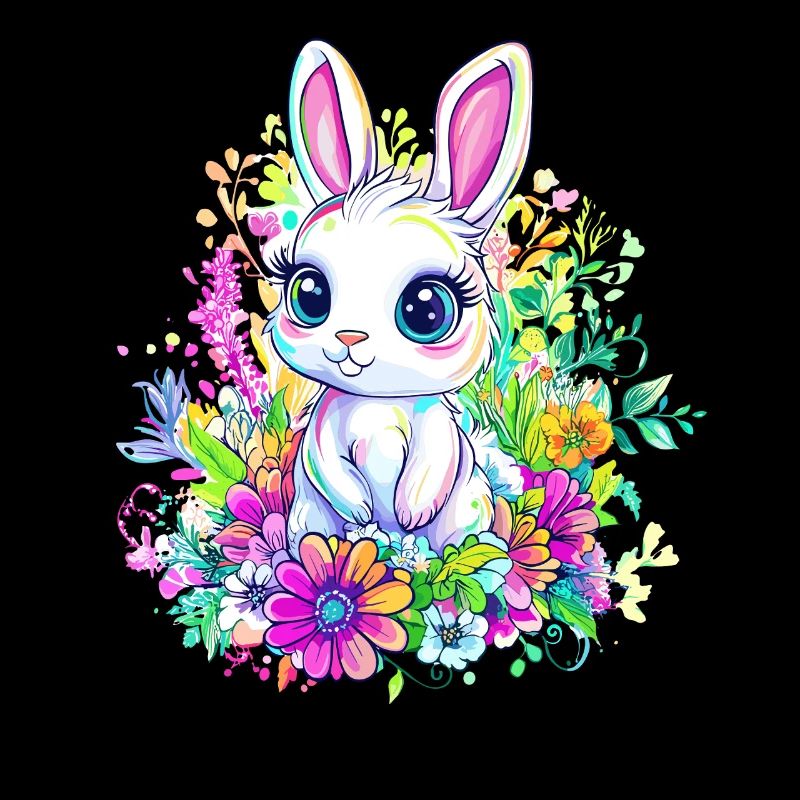 Regenbogen-Hase im Blumenfeld