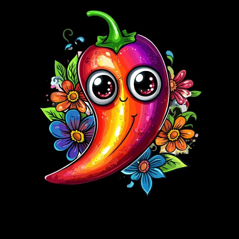 Bunte Chili mit Blumen