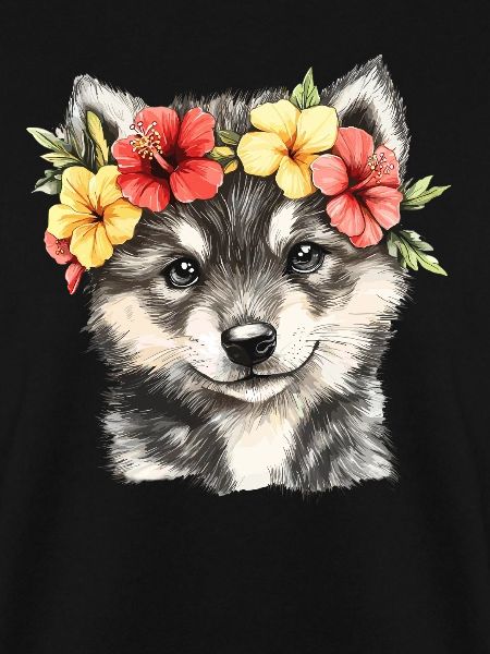 Husky Welpe mit Blumen