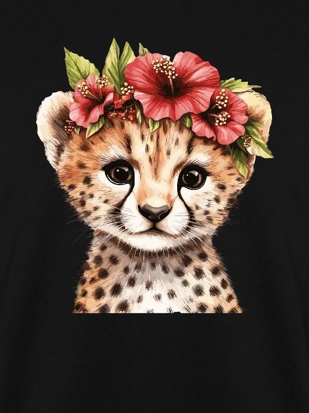 Gepard mit Blumenkranz