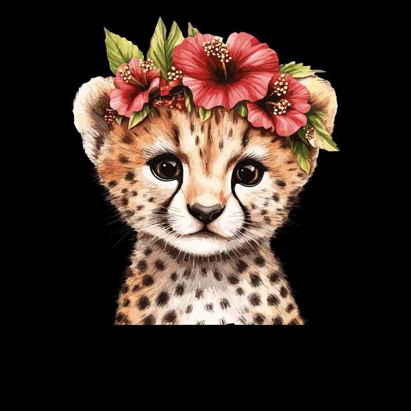 Guépard avec couronne de fleurs