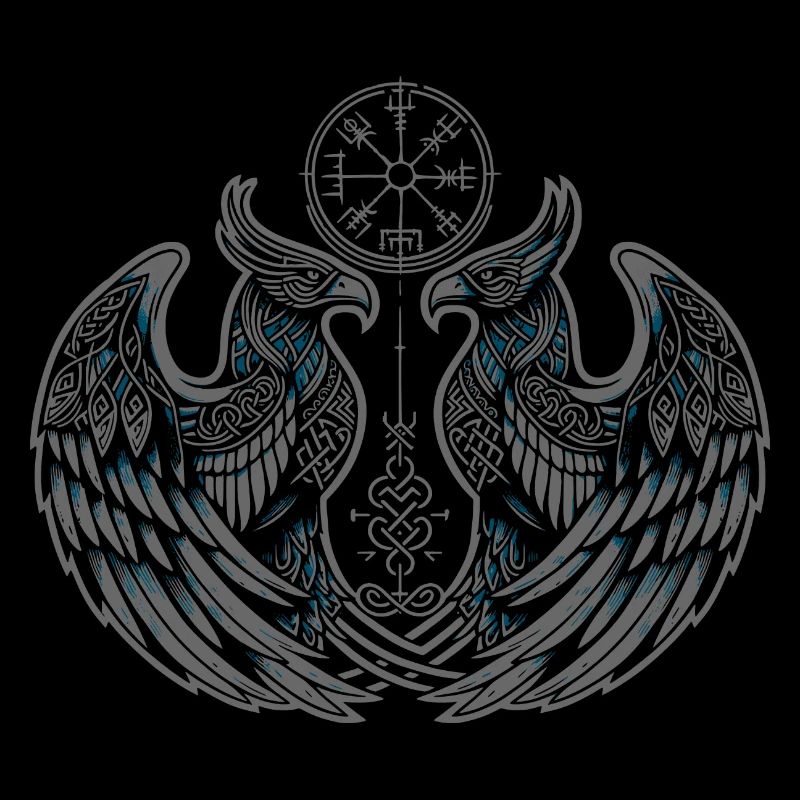Valhalla Raven Ravens Odin's Runes Norse Compass