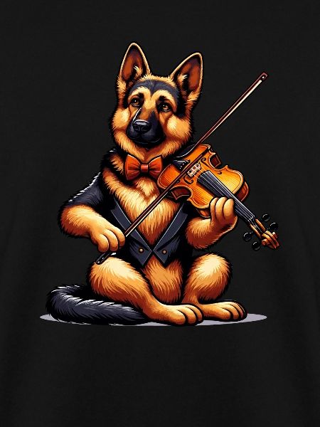 German Shepherd playing violin