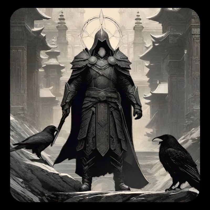 Fier chevalier noir avec des corbeaux