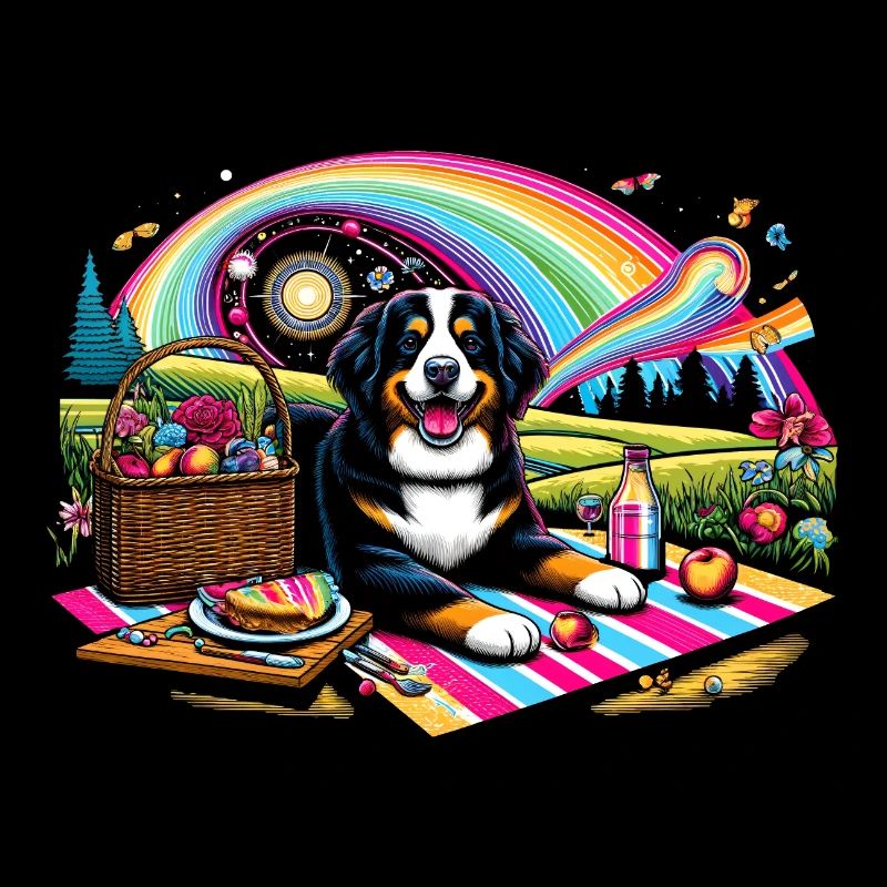 Bernersennenhund beim Picknick