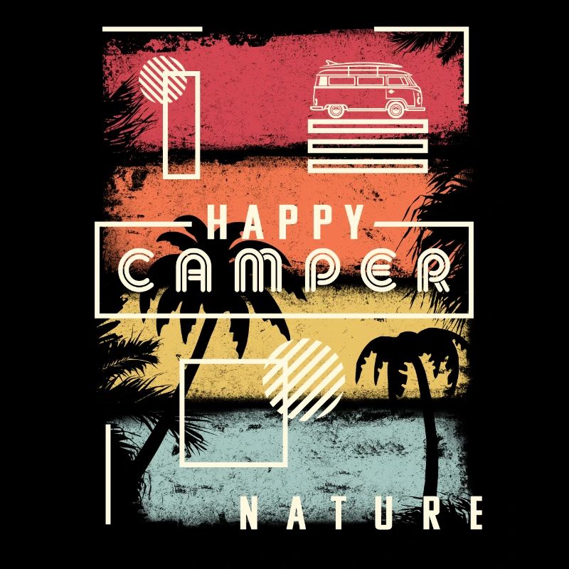 Conception heureuse de campeur. Nature de style rétro, à l'extérieur