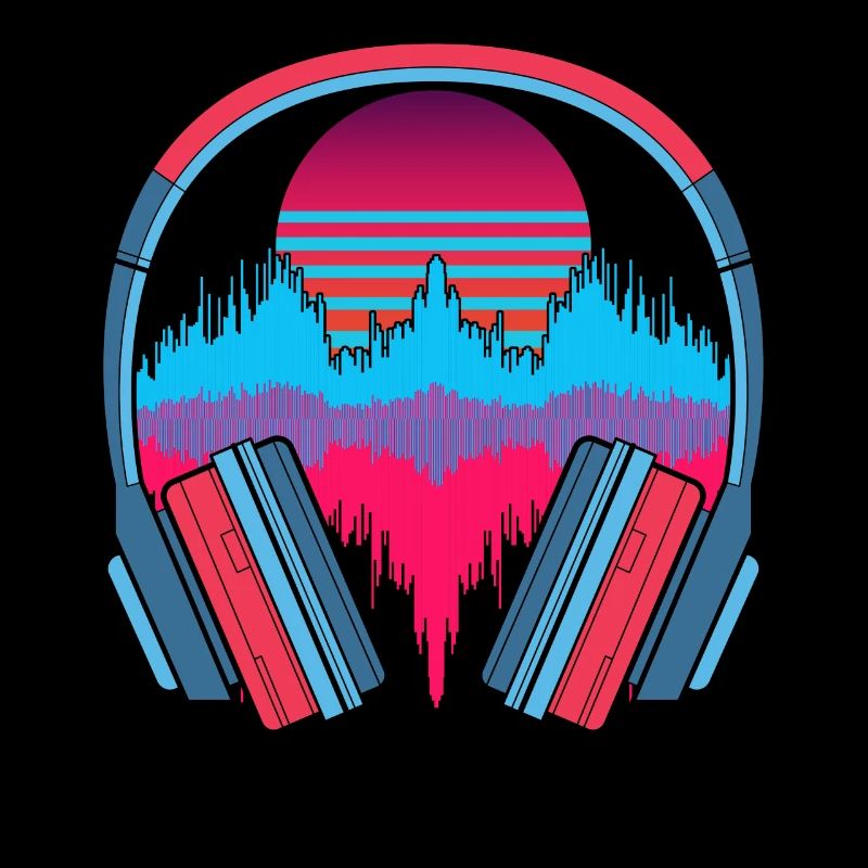 Music Gift Headphone 90s Synthwave Soundwave