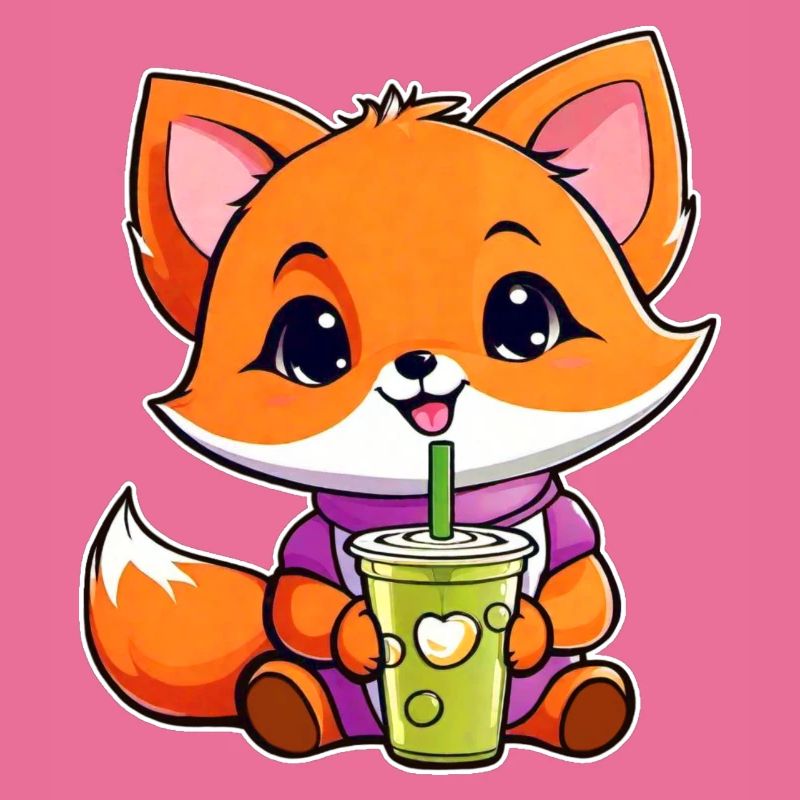 Niedlicher Fuchs mit Bubble Tea