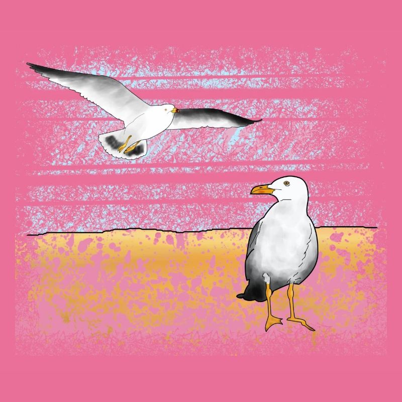 Seagulls, beach, sea