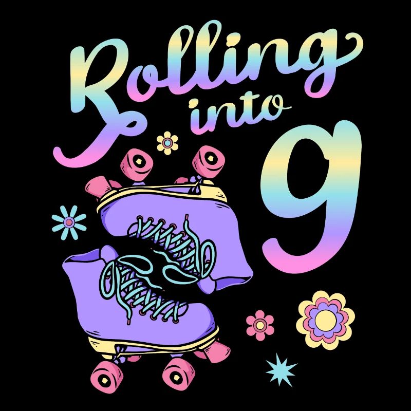 Rolling Into 9 Roller Skaters Floral 9th Year
