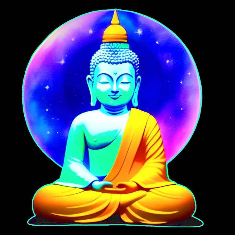 Bunter Buddha in Yoga Position Hintergrund Univers